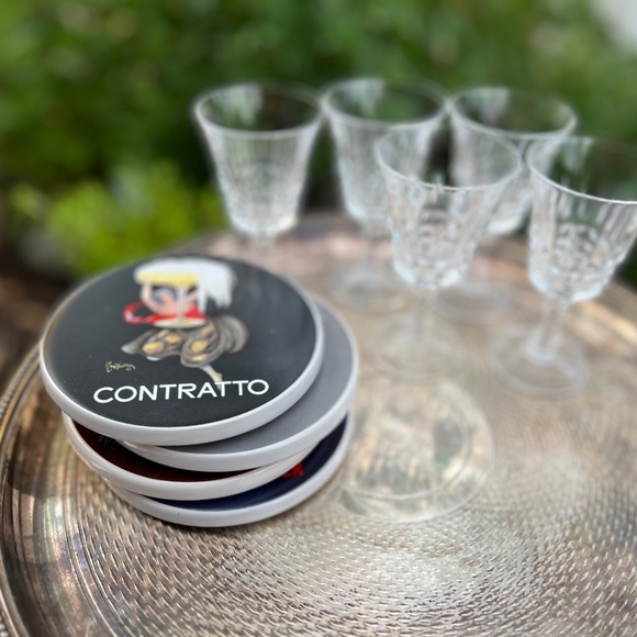 Four colorful Pottery barn ceramic coasters, French champagne theme, - Picture 4 of 6